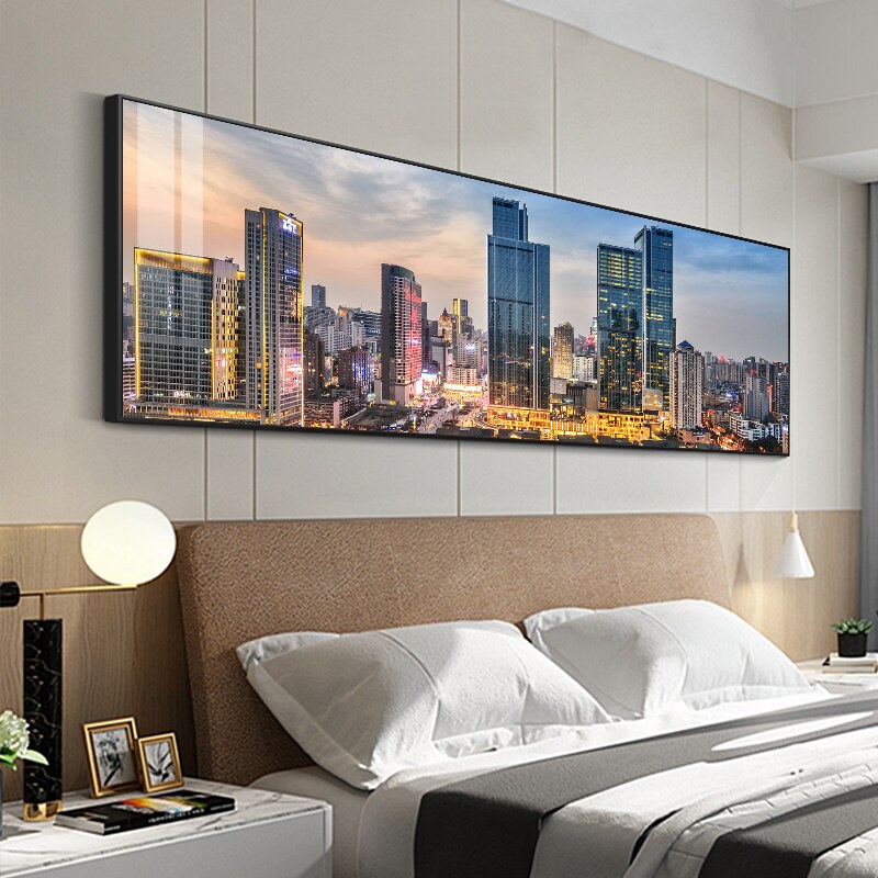 网红装饰画巨幅夜景摄影北京纽约城市客厅伦敦创意酒店床头横版壁