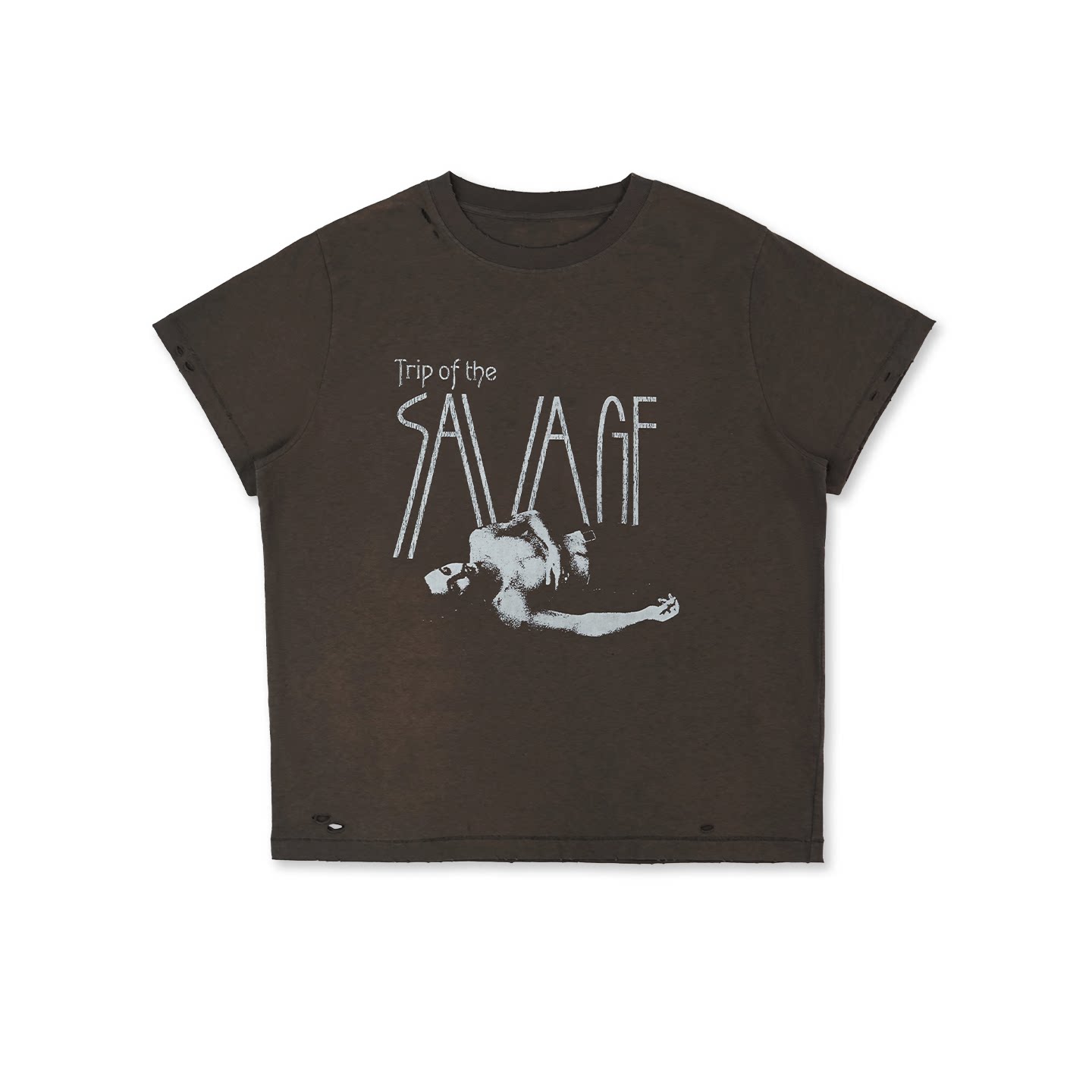 SOD Co. 做旧水洗T恤&ldquo;平躺德普&rdquo;深灰色仿旧破洞纯棉T恤夏季新款