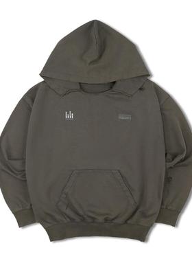 SOD Co.  50.8 FM阔型卫衣 灰绿色落肩重水洗领口破坏做旧hoodie