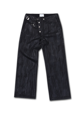 SOD Co. 刷蜡牛仔裤 黑色 皮扣不规则做旧复古水洗暗黑长裤