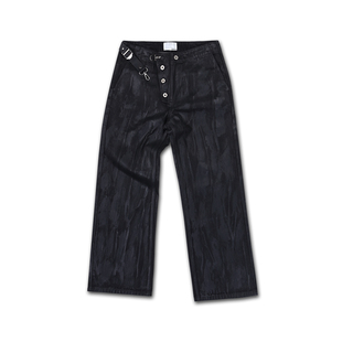 皮扣不规则做旧复古水洗暗黑长裤 SOD 黑色 刷蜡牛仔裤 Co.