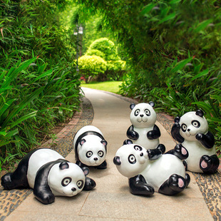 仿真大熊猫摆件户外园林景观工艺品玻璃钢雕塑 花园摆件庭院装 饰