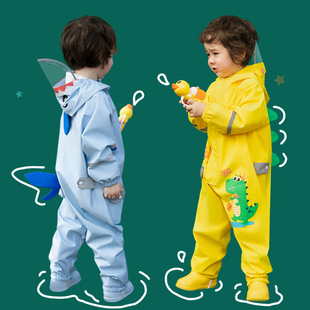 全身防水3岁雨靴防水服 儿童雨衣男童男孩2023新款 幼儿园连体套装