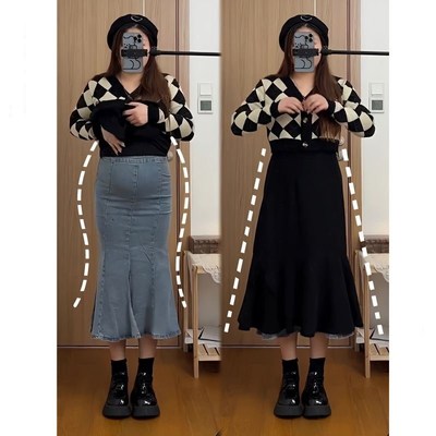 速发梨胯身材字胖遮型裙子大码高腰中长款a微鱼尾半身裙潮