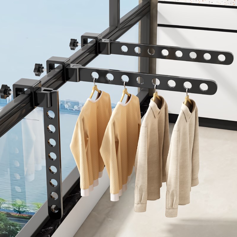 速发神优台晾衣星器防盗窗网护栏杆折叠室衣架免打孔晒外窗外晾衣