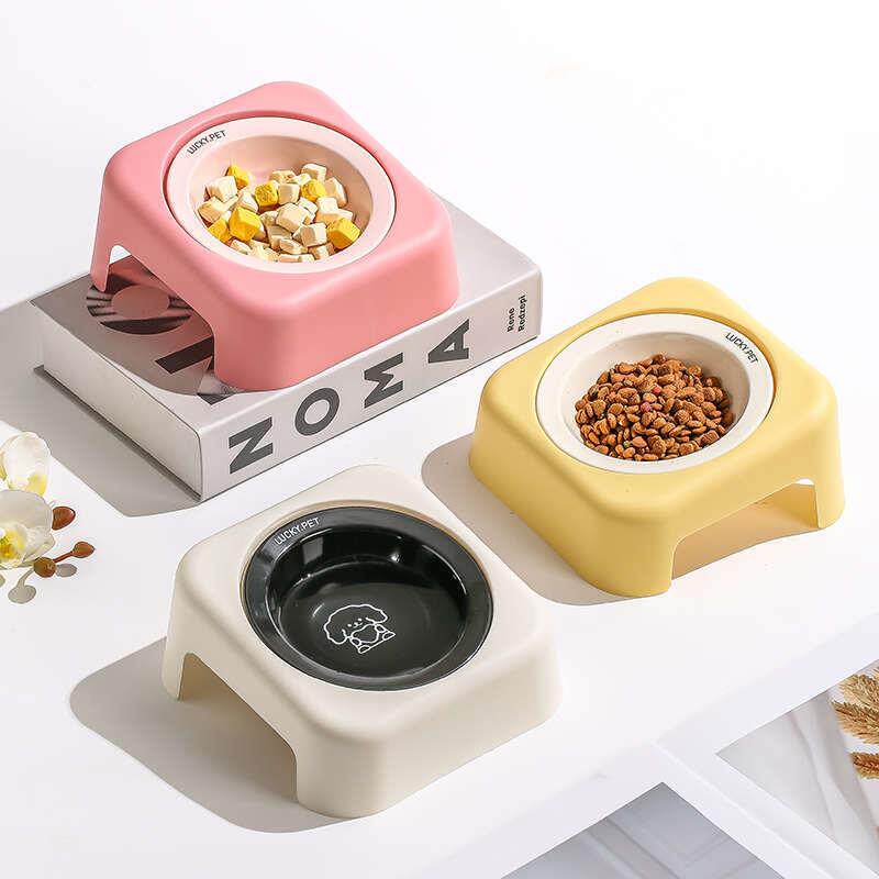 猫碗陶瓷猫食盆高脚斜口粮碗保护颈椎防黑下巴大口径喝水宠物碗