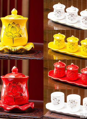 速发陶佛瓷杯 供水杯圣水杯用水杯供财神用品佛前水供杯陶瓷家净