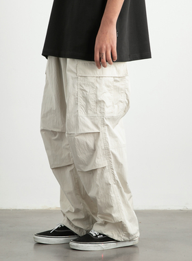 速发Vavu速se干轻便丛皱口袋长裤褶林裤美式复古立体宽松长裤男情