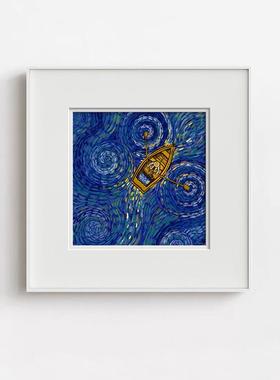 速发卡农简约客厅装饰画蓝色床空梵高的世界卧壁星头挂画室画