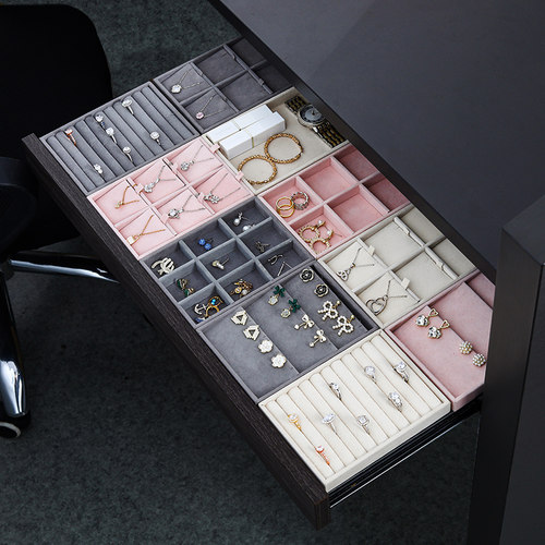 首饰盘耳环戒指项链绒布托盘抽屉