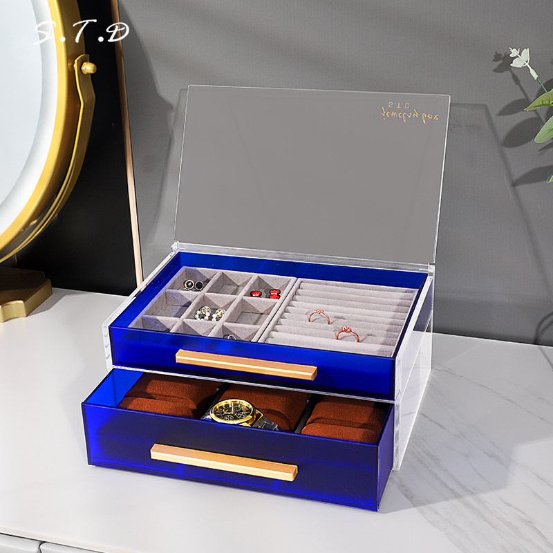 戒指首饰收纳盒透明亚克力翻盖抽屉防尘高档机械表盒腕表盒手表盒