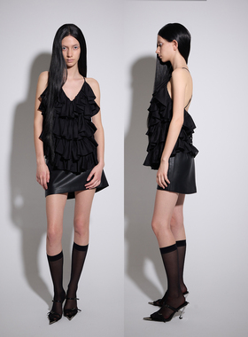 Aeaea 原创哥特浪漫蛋糕醋酸雪纺吊带白色黑色