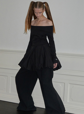 Aeaea【张婧仪同款】Balletcore一字肩运动拼接泡泡连衣裙