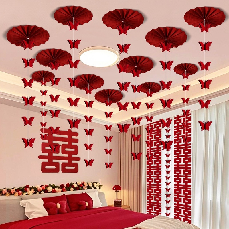 婚房布置套装结婚吊顶拉花装饰婚礼新房客厅女方屋顶喜字吊坠挂饰