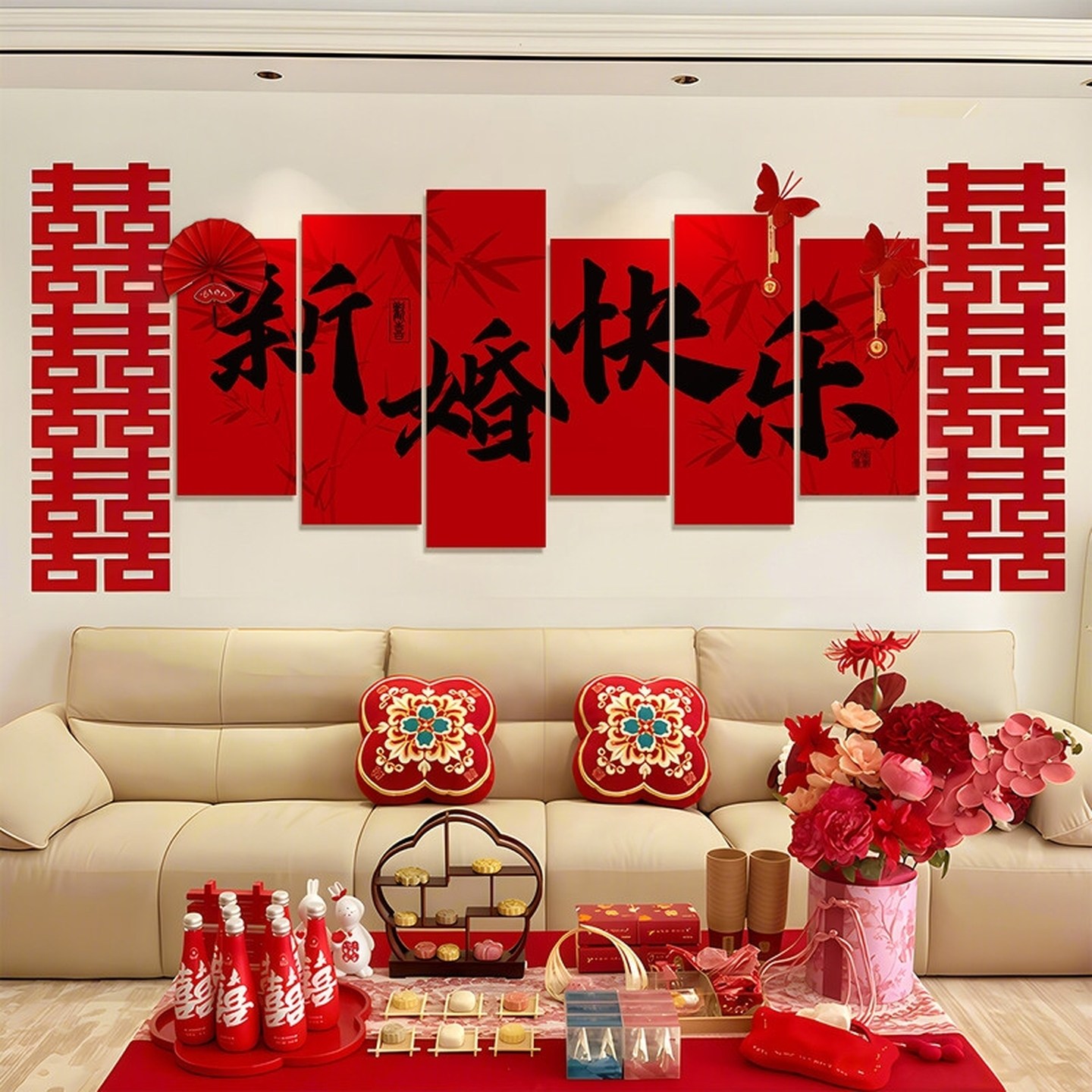 新款婚房布置kt板喜字贴结婚男方新房客厅沙发布置女方卧室背景墙,节庆用品/礼品,喜字/剪纸/贴纸,淘宝优惠券,粉丝福利购,淘宝优惠卷