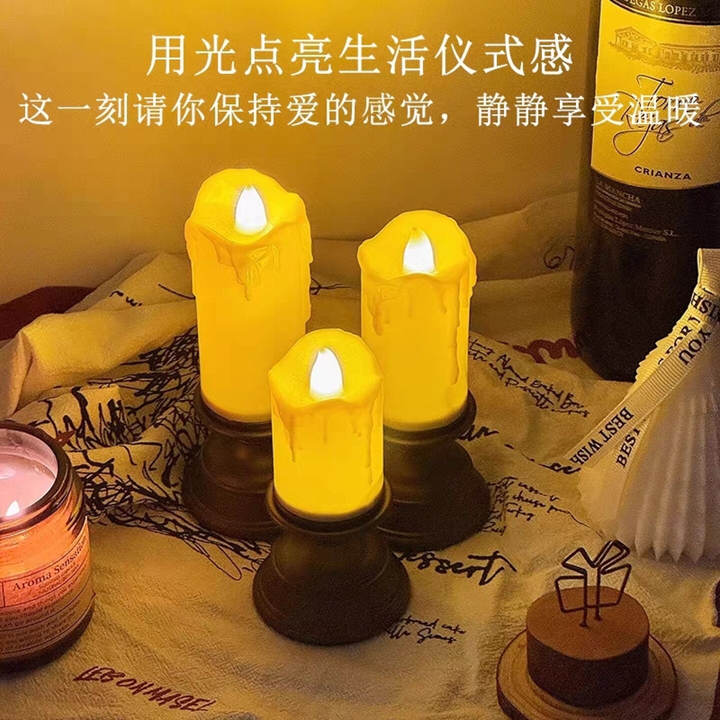 仿真led电子蜡烛灯复古罗马柱烛台浪漫场景卧室布置装饰电子蜡烛