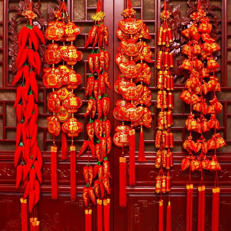 新年红辣椒串挂件福袋鞭炮室内装饰灯笼过年乔迁装饰品春节中国结