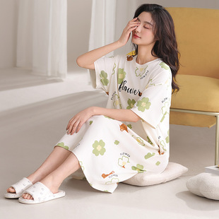 夏季 条纹家居服 少女睡裙宽松休闲连衣裙圆领薄款 自带胸垫韩版