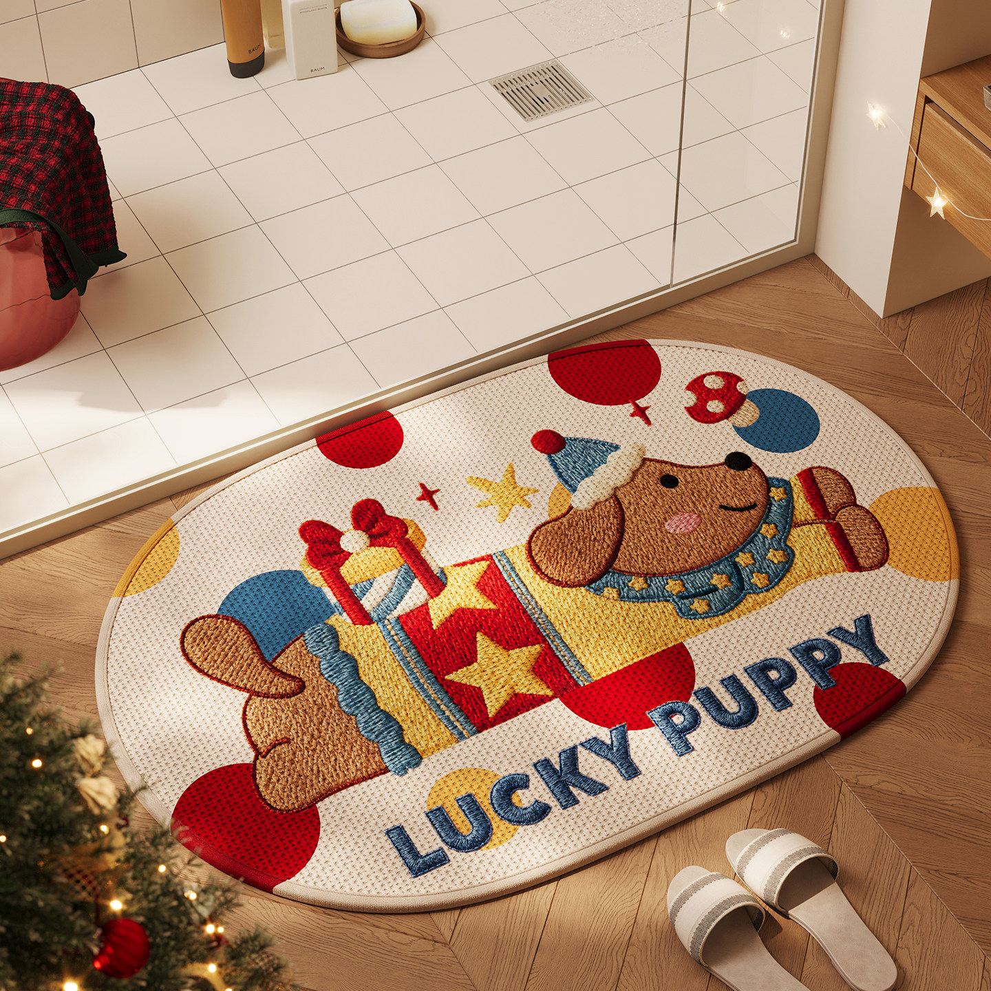 浴室防滑垫卡通狗狗厕所门口洗澡吸水速干地毯椭圆免洗卫生间脚垫,居家布艺,家用脚垫,淘宝优惠券,粉丝福利购,淘宝优惠卷