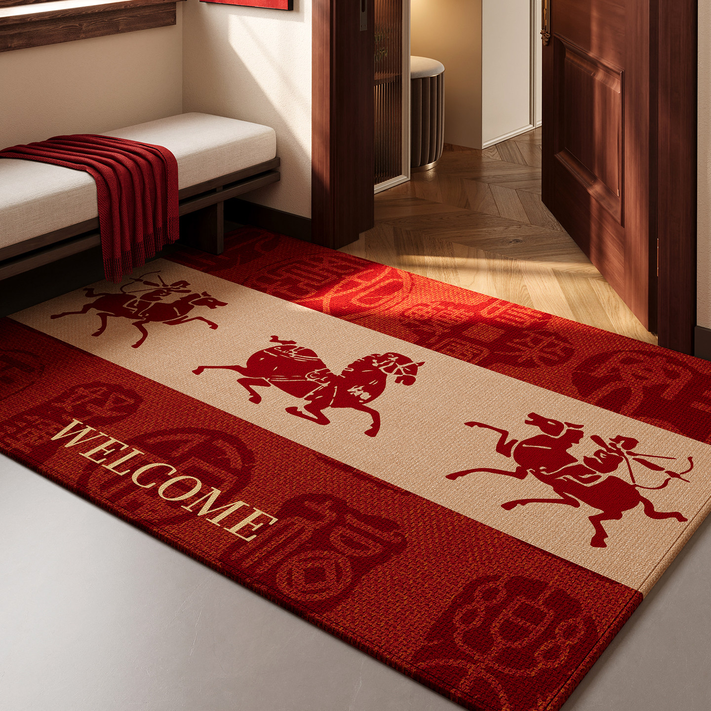 红色马年入户门地垫2026新款玄关大门口进门脚垫防滑家用室内地毯,居家布艺,入户地垫,淘宝优惠券,粉丝福利购,淘宝优惠卷
