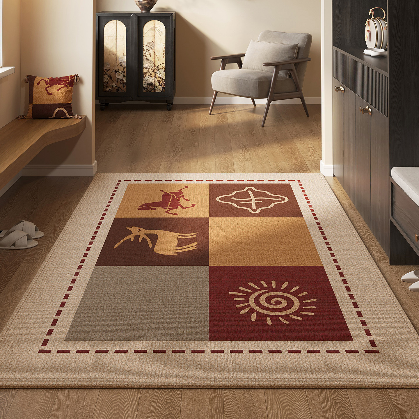 玄关入户门垫民族风地垫大门口进门脚垫子防滑加厚复古地毯可定制