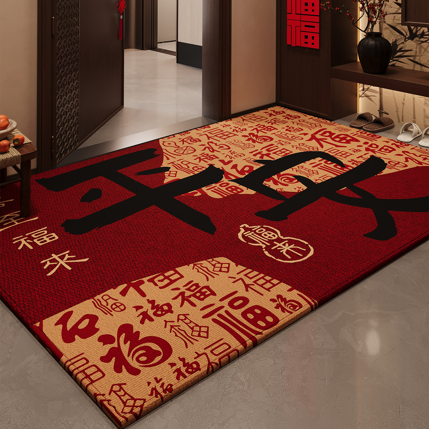 入户门地垫玄关大门口2026新款进门脚垫红色喜庆防滑除尘耐脏地毯,居家布艺,入户地垫,淘宝优惠券,粉丝福利购,淘宝优惠卷