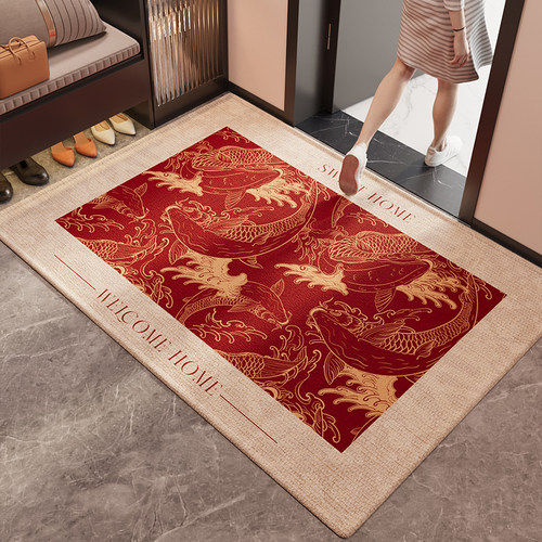 红色蛇年入户门垫新年玄关耐脏除尘耐磨地毯防滑地垫喜庆进门脚垫