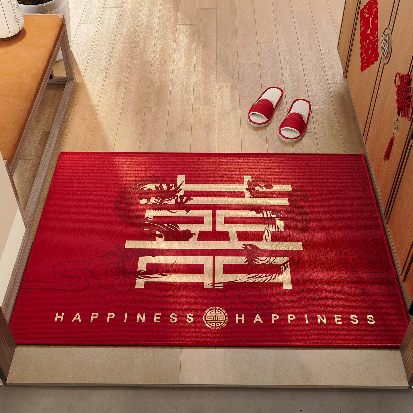 红色喜庆地垫入户门垫2025新款结婚大门口进门脚垫子玄关防滑地毯