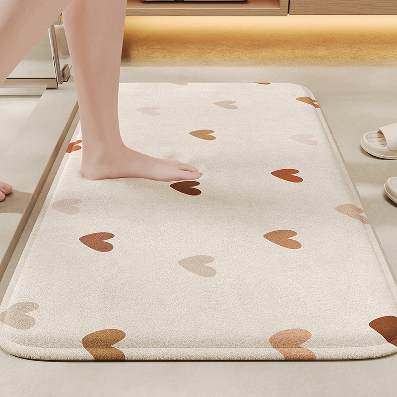 加厚卫生间地垫记忆海绵爱心速干擦脚地毯浴室防滑垫厕所门口防摔
