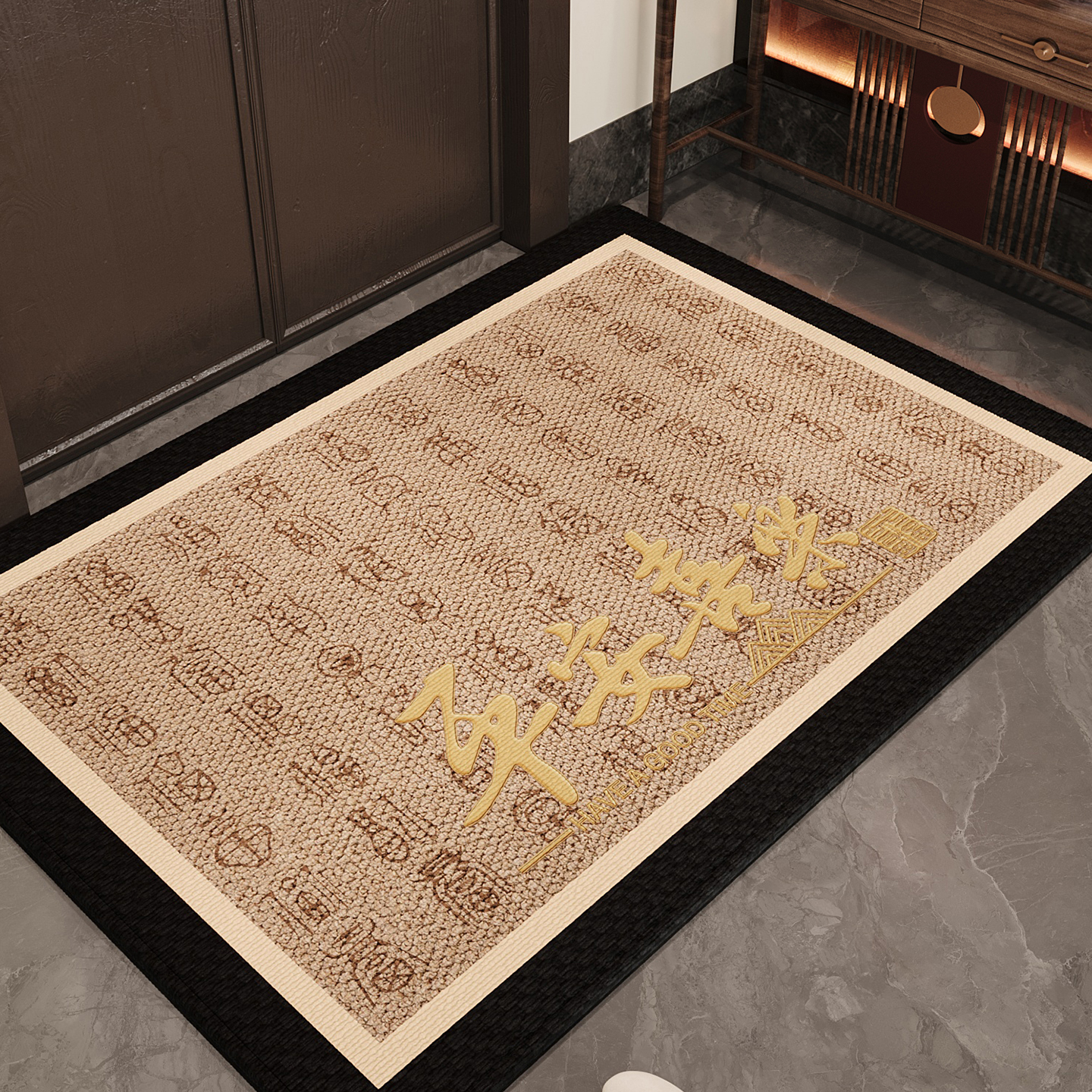 新中式入户门地垫玄关大门口进门脚垫防滑除尘耐磨耐脏可定制地毯