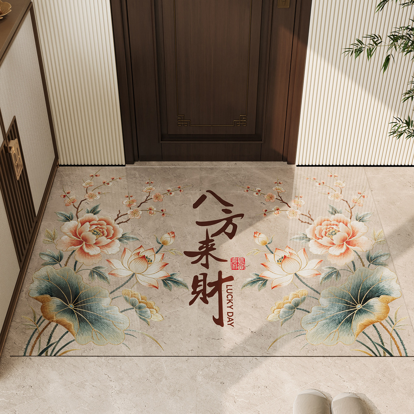 中式复古免洗可擦软玻璃透明入户门地垫进门防滑脚垫子玄关地毯