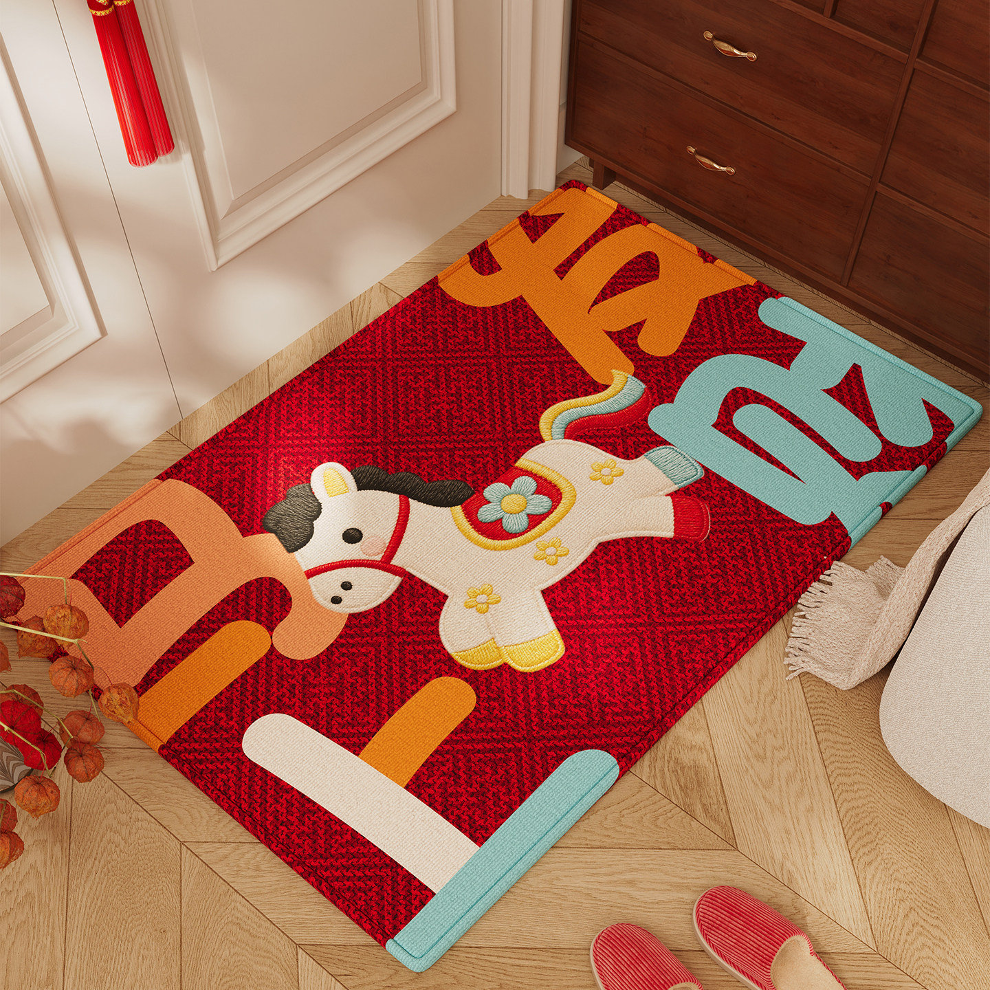 入户门地垫2026新款玄关大门口红色小马进门脚垫防滑除尘耐脏地毯,居家布艺,入户地垫,淘宝优惠券,粉丝福利购,淘宝优惠卷