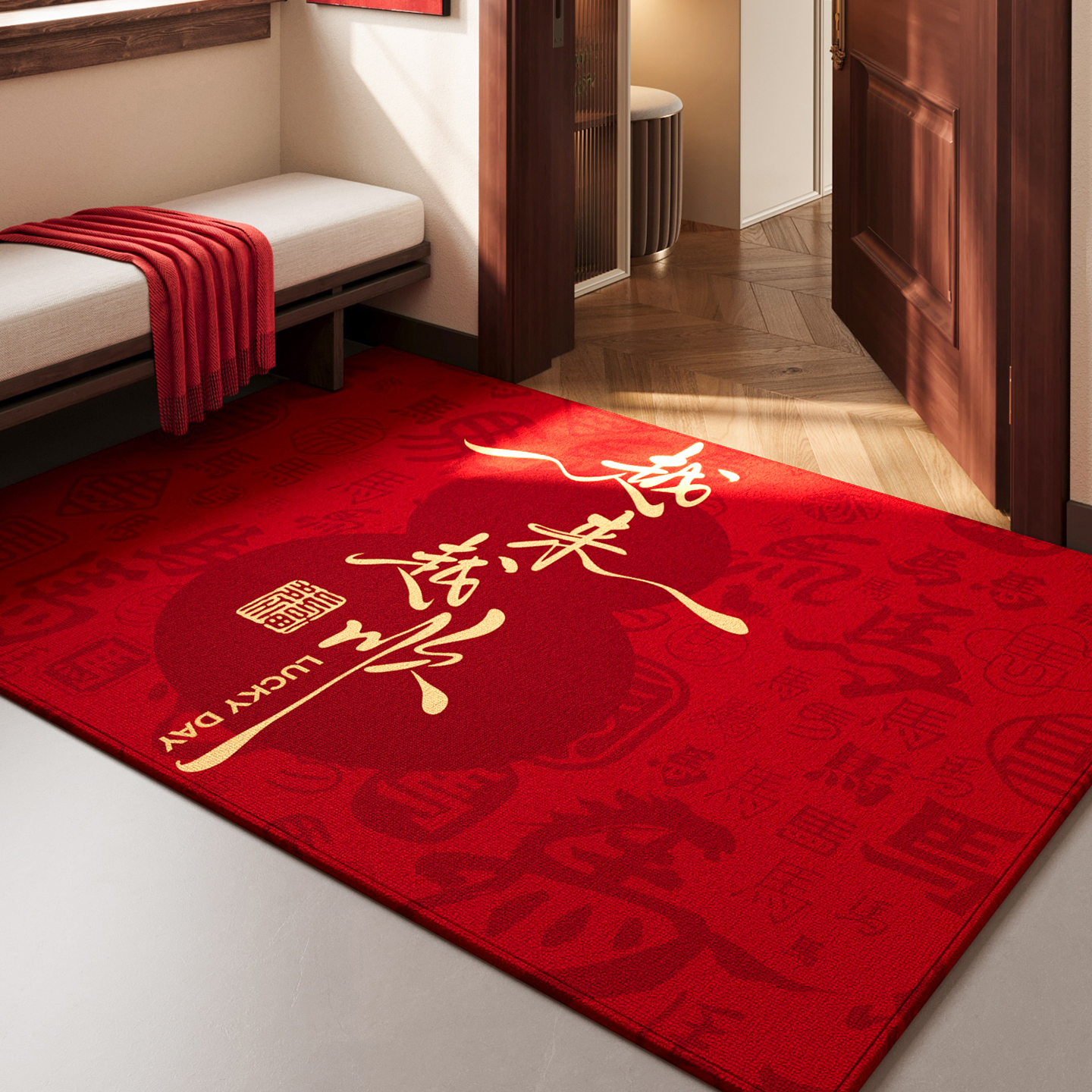 入户门垫红色喜庆玄关进门防滑