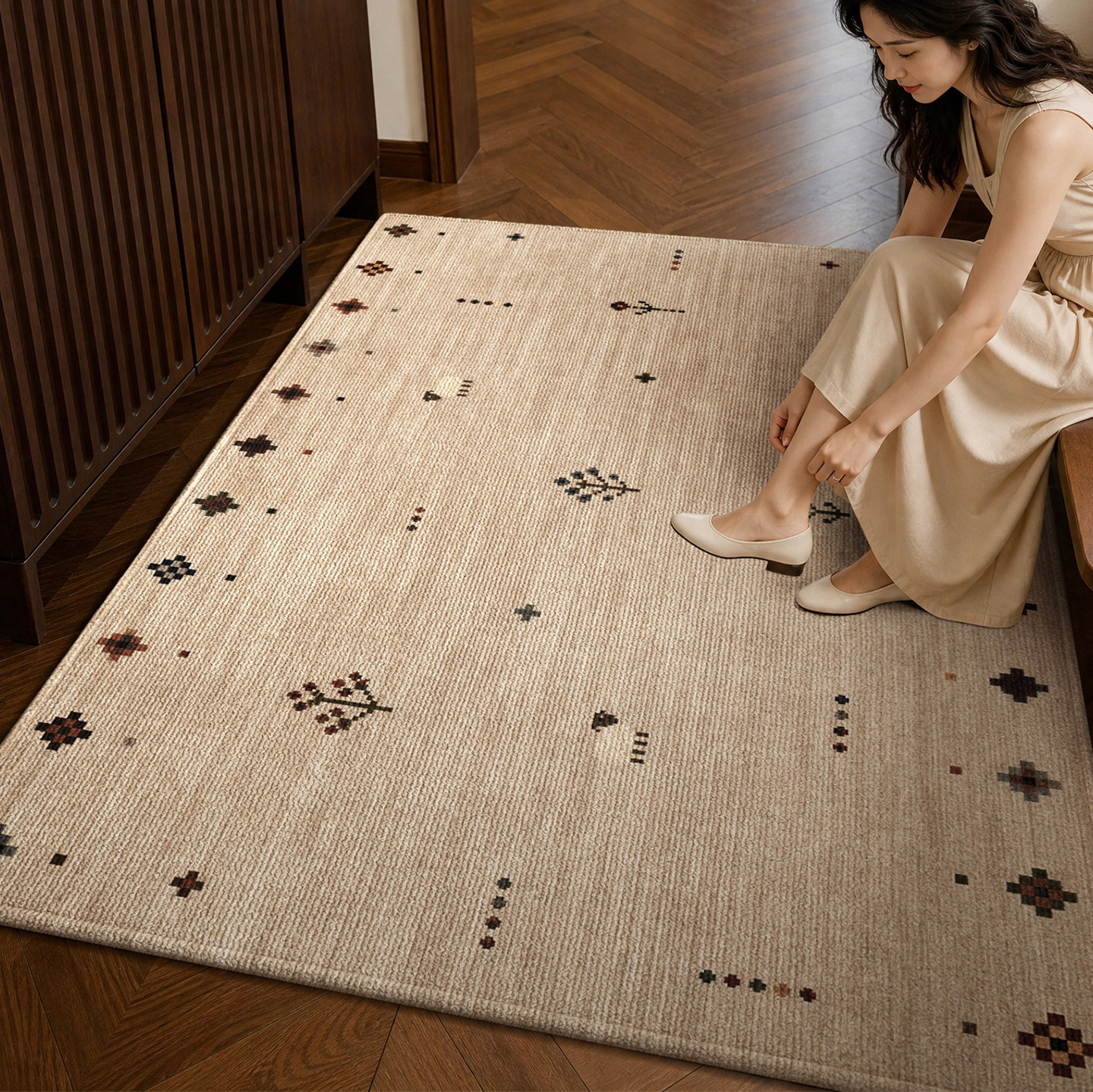 入户门地垫中古风玄关大门口2026新款进门脚垫防滑耐磨耐脏毯加厚