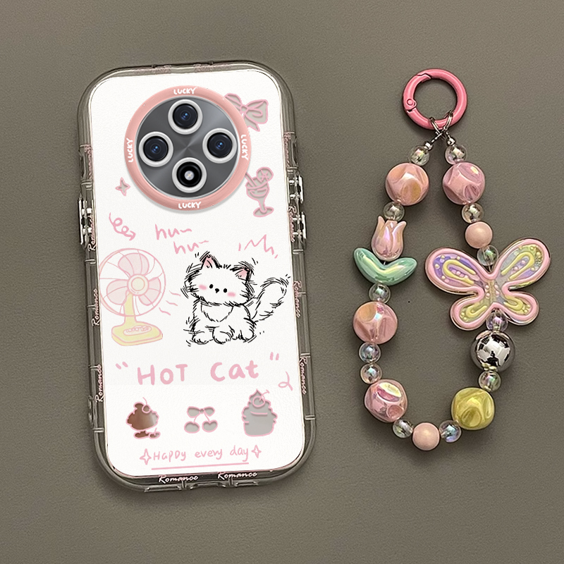 适用OPPOA3手机壳5G新款A1镜面A2泡芙壳OPPO吹风小猫A5卡通A7x创意A9防摔A58x保护套A93s带挂绳A72软壳A11x女