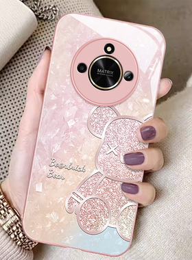 适用荣耀X60i手机壳新款X50奢华玻璃X40GT全包炫彩钻石玻璃熊X30i个性女保护套X20SE时尚X10高级9Xpro创意V40