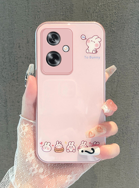 适用于OPPOA2新款手机壳时尚简约卡通卖萌兔子OPPOPJB110镜头全包防摔保护套金属漆玻璃壳