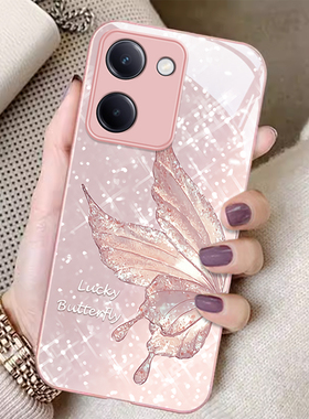 适用vivoY100i手机壳Y97新款玻璃y93s奢华Y78m全包ins风钻石蝴蝶y77e个性女Y52t防摔Y30g保护套时尚Y51s潮流3