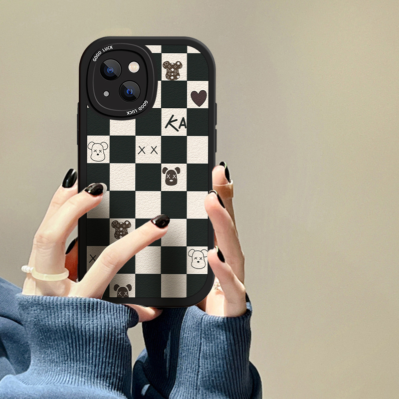 适用于苹果13mini手机壳时尚14Plus千鸟格12Pro硅胶套11暴力熊XSMax创意壳6SPlus全包边7防摔8软