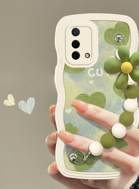 适用于OPPOA93小清新手机壳日韩ins风绿色油画爱心新款女OPPOPEHM00潮流硅胶保护套全包防摔软壳网红波浪边