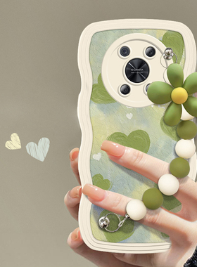 适用于华为畅享50Pro网红手机壳小清新绿色爱心挂链新款女RNA-AN00镜头全包防摔保护套创意大波浪硅胶软壳