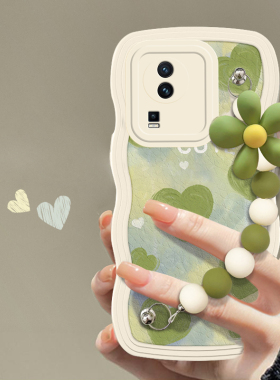 适用于vivoiQOONeo7新款手机壳时尚小清新绿色油画爱心vivoV2231A创意硅胶保护套时尚波浪边防摔软壳