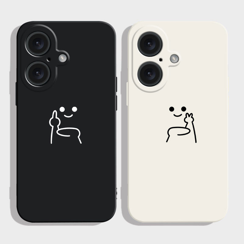 适用iPhone17手机壳16Promax比耶小人15新款女14恶搞13抽象12个性11创意8/7/6保护套苹果X全包XS防摔XR硅胶壳
