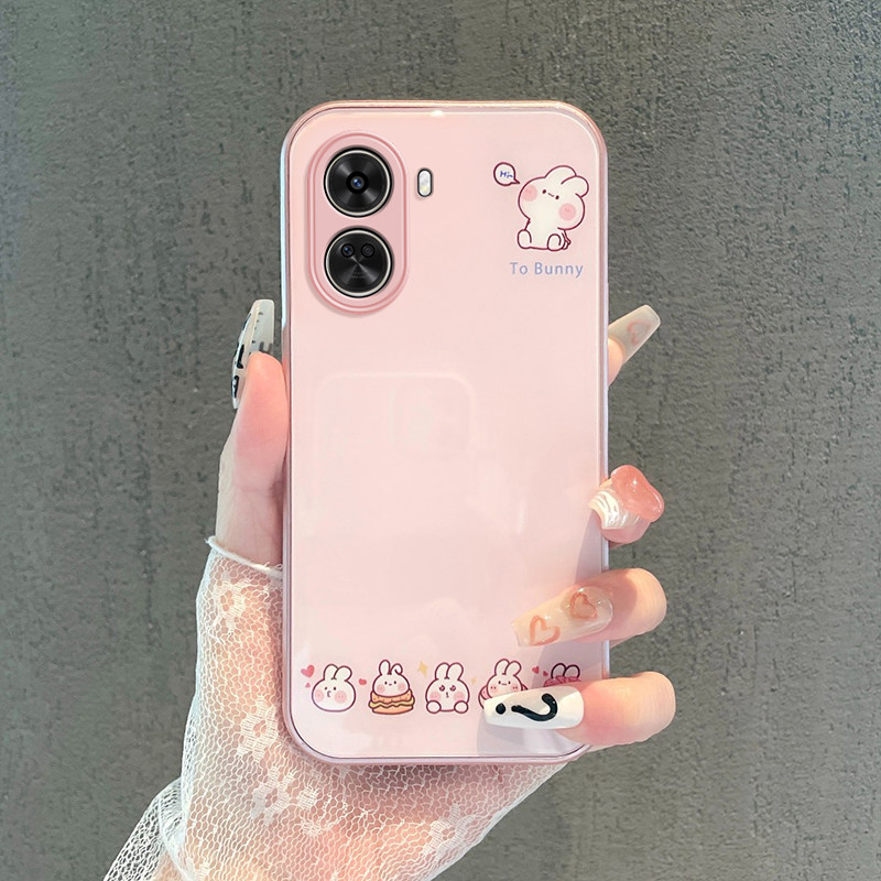 适用于华为Nova11SE网红手机壳时尚卡通创意简约ins风卖萌兔子BON-AL00金属漆玻璃保护套全包边防摔壳
