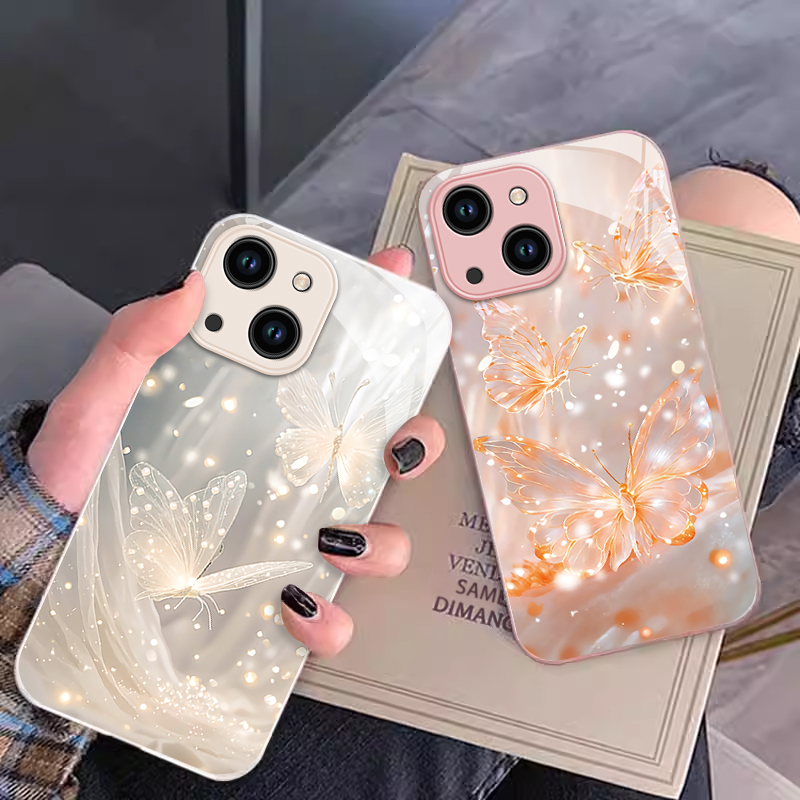 适用苹果15手机壳iPhone14promax新款IP13金属漆12mini玻璃11pro防摔xsmax保护套8plus梦幻6s蝴蝶7p高级感ins