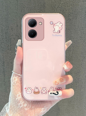 适用于vivoY77t新款手机壳时尚卡通简约卖萌兔子vivoV2278A金属漆玻璃保护套全包防摔壳
