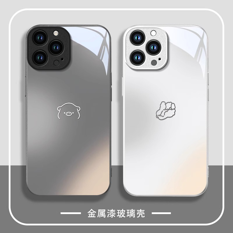 适用苹果16手机壳iPhone15Promax新款IP14白菜和猪13mini简约12创意Xs金属漆8plus玻璃7p防摔6s保护套SE2壳11