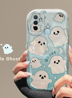 适用于OPPOA32新款手机壳日韩趣味卡通女OPPOPDVM00创意波浪边透明硅胶软套镜头全包防摔超萌可爱小幽灵