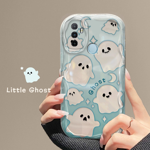 适用于OPPOA32新款手机壳日韩趣味卡通女OPPOPDVM00创意波浪边透明硅胶软套镜头全包防摔超萌可爱小幽灵