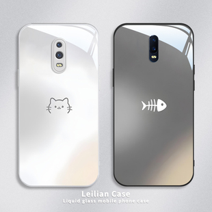 适用OPPOR17手机壳R17金属漆玻璃R15梦境R15卡通创意猫咪鱼骨头OPPO高端硬壳OPPO防摔保护套R15标准ins新女款